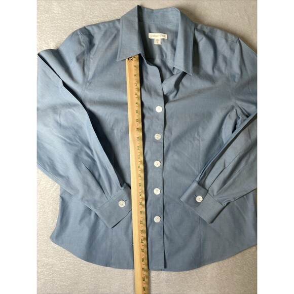 Coldwater Creek Wrinkle Free Big Button Shirt XL 18 Blue Collared Long Sleeve - Picture 3 of 9